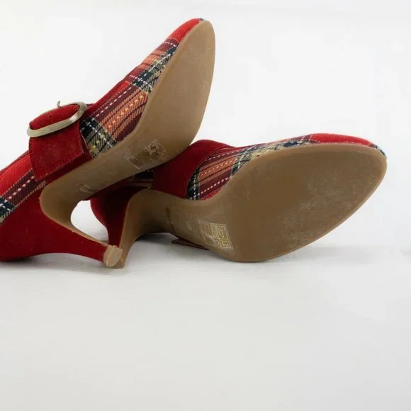 Red Plaid Mary Jane Heels - Picture 8 of 10